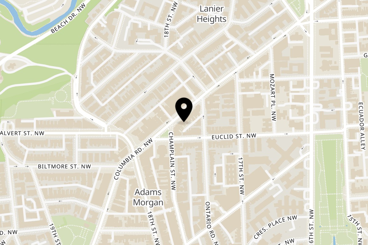 Map showing the location of New York Grill on 1764 Columbia Rd NW in Washington